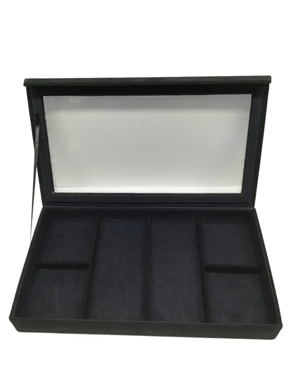 Black Velvet Divided Compartment Jewelry Storage Organizer Display Case